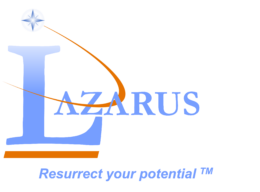 Lazarus logo with swooshing star and tagline of "resurrect your potential"